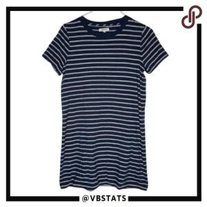 Madewell Navy and White Striped Short Sleeve T-Shirt Dress in Size Medium